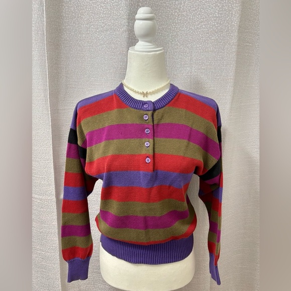Liz Claiborne Sweaters - Vintage Liz Claiborne Women’s Multicolor Striped Crew Neck Sweater Size Small